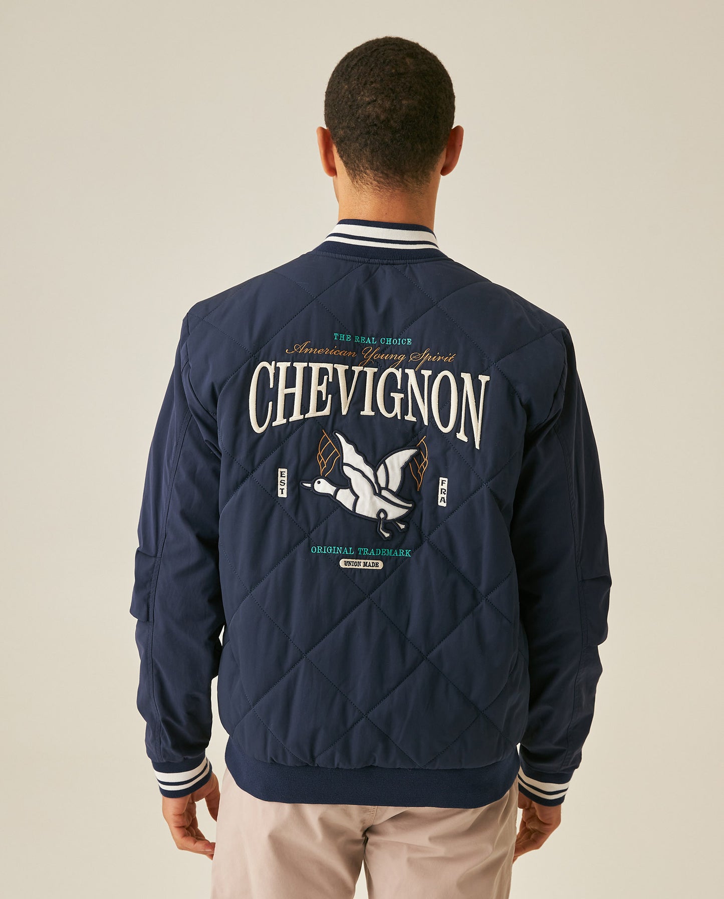 Mens Bomber Jacket Quilted Cotton Polyester Diamond Quilting Embroidered Graphics - Blue 63_621H005_AZU193923_6