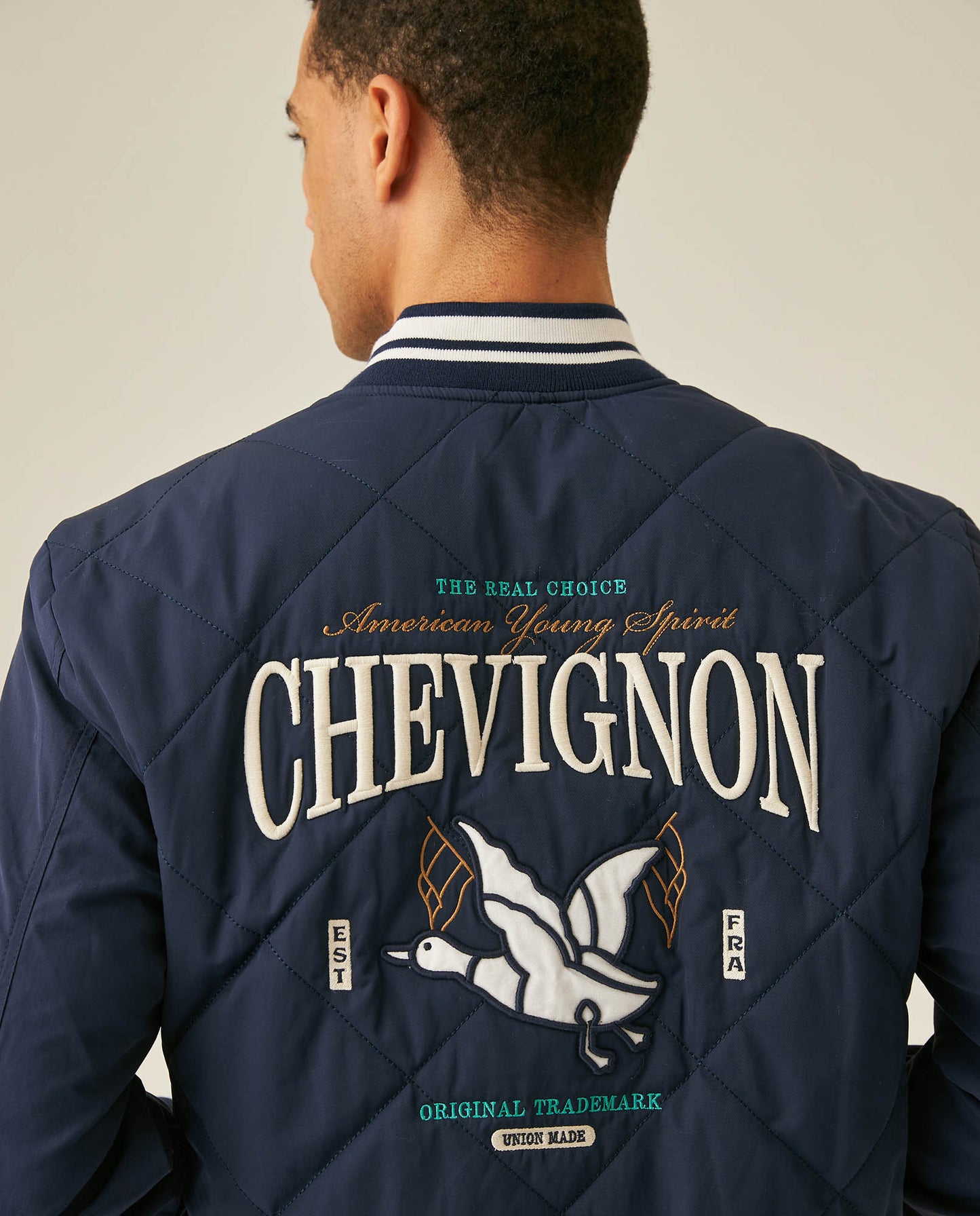 Mens Bomber Jacket Quilted Cotton Polyester Diamond Quilting Embroidered Graphics - Blue 63_621H005_AZU193923_7