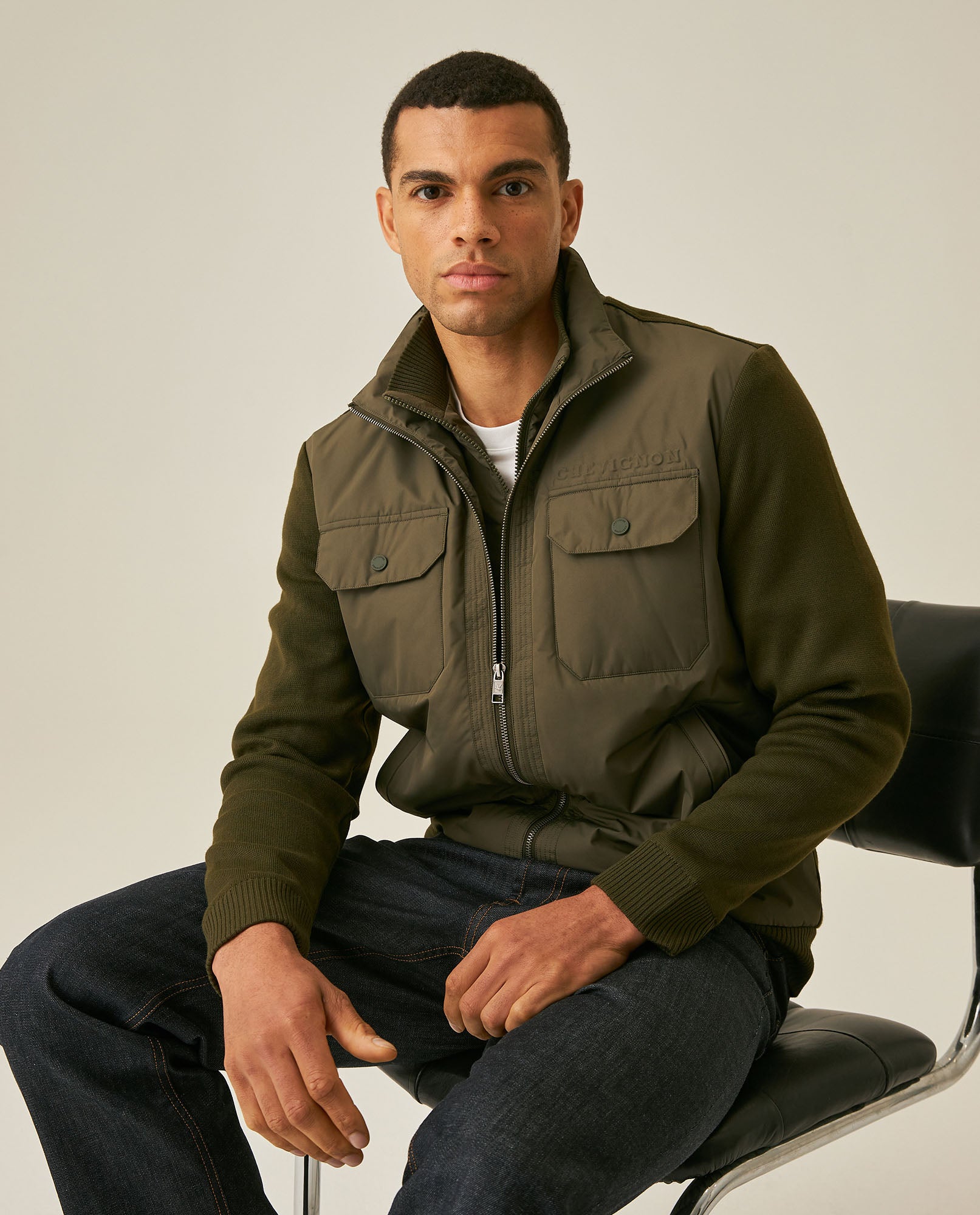 Mens Jacket Lightweight Mixed Base Polyester Knit Sleeves - Green 63_621H006_VER190511_4