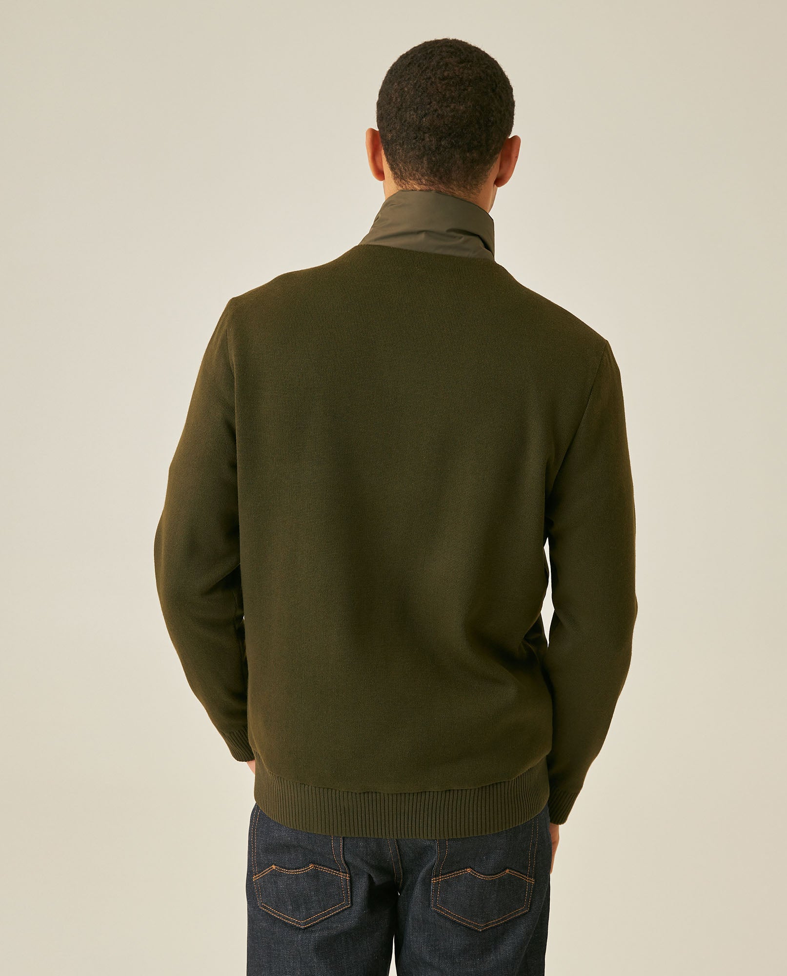 Mens Jacket Lightweight Mixed Base Polyester Knit Sleeves - Green 63_621H006_VER190511_6