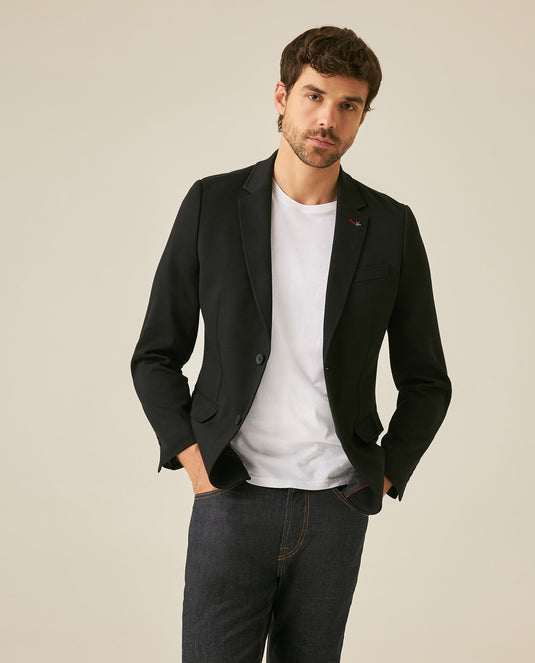 Mens Blazer Knitwear Cotton Polyester Honeycomb Effect Duck Pin - Black 63_621H007_NEG194007_0