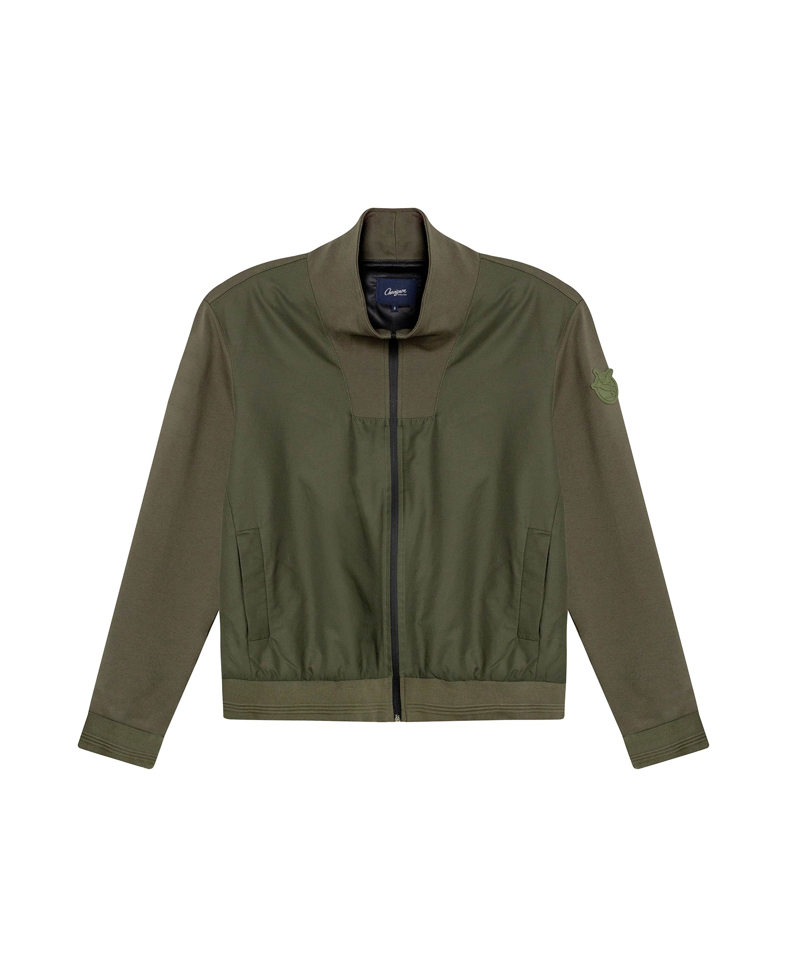 Mens Jacket High Collar Mixed Base Rayon Nylon Elastane Drape Leather Duck Appliqué Semi-Waterproof - Green 63_621H008_VER190414_3