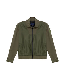 Mens Jacket High Collar Mixed Base Rayon Nylon Elastane Drape Leather Duck Appliqué Semi-Waterproof - Green 63_621H008_VER190414_3