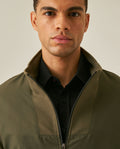 Mens Jacket High Collar Mixed Base Rayon Nylon Elastane Drape Leather Duck Appliqué Semi-Waterproof - Green 63_621H008_VER190414_5