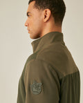 Mens Jacket High Collar Mixed Base Rayon Nylon Elastane Drape Leather Duck Appliqué Semi-Waterproof - Green 63_621H008_VER190414_7