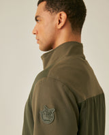 Mens Jacket High Collar Mixed Base Rayon Nylon Elastane Drape Leather Duck Appliqué Semi-Waterproof - Green 63_621H008_VER190414_7