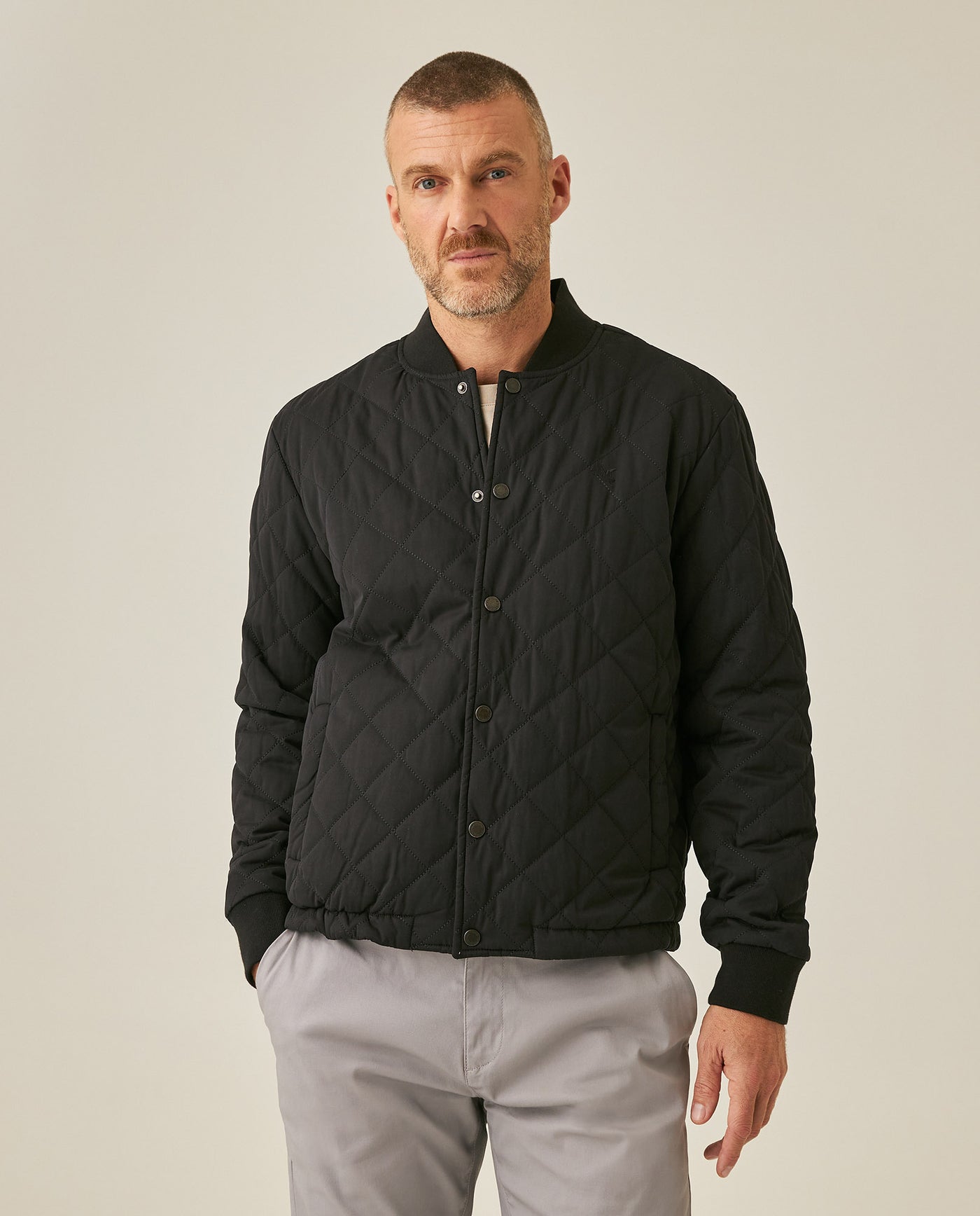 Mens Jacket Quilted Diamond Polyester Cotton Duck Print Lining - Black 63_621H009_NEG194004_0