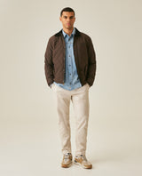 Mens Jacket Quilted Corduroy Pieces Polyester Cotton Plaid Fleece Lining - Brown 63_621H011_CAF191016_4
