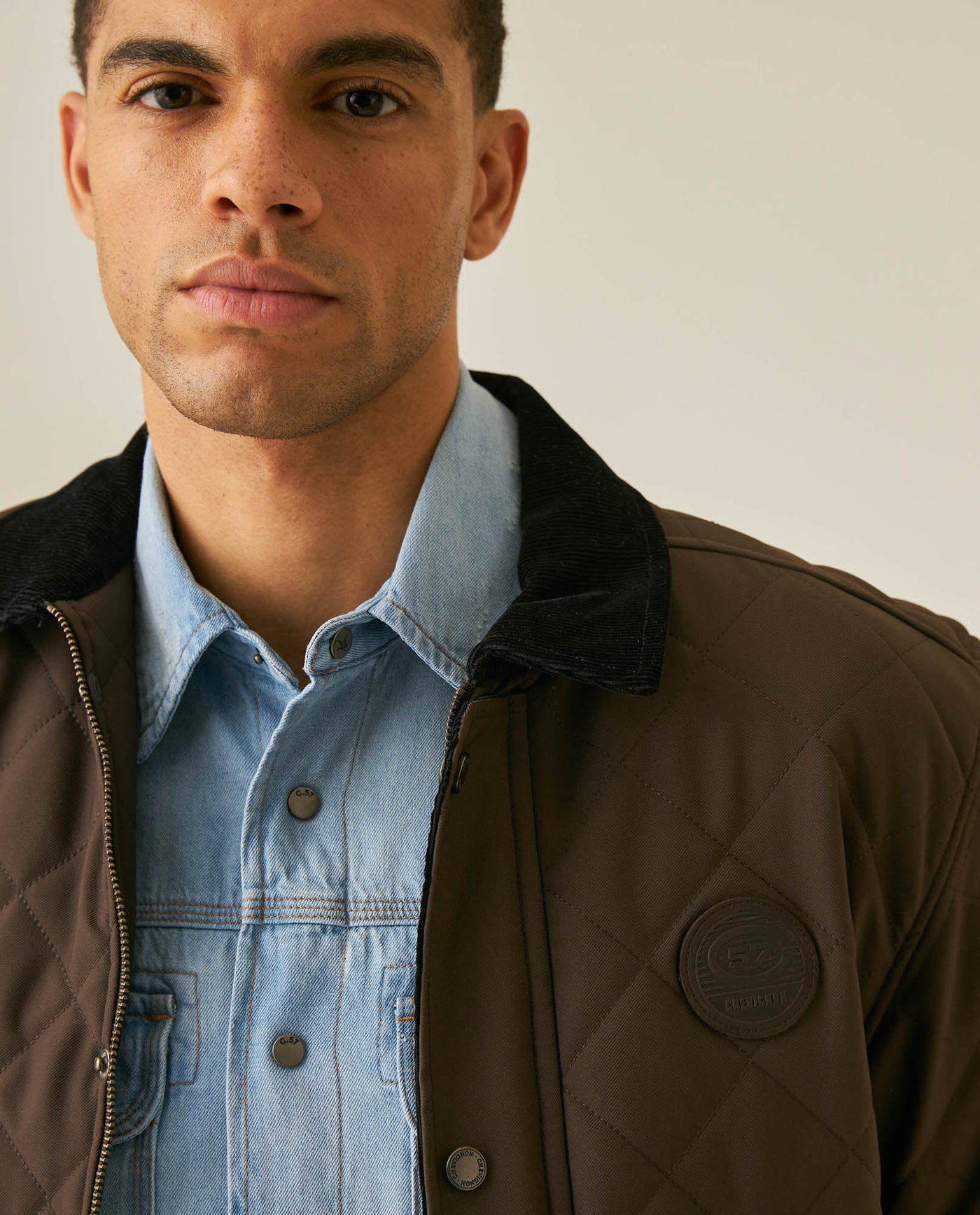 Mens Jacket Quilted Corduroy Pieces Polyester Cotton Plaid Fleece Lining - Brown 63_621H011_CAF191016_5
