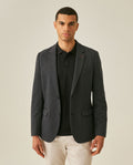 Mens Blazer Heather Elbow Patches Polyester Cotton Elastane Melange Herringbone Texture - Blue 63_621H012_AZU194011_0