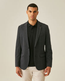 Mens Blazer Heather Elbow Patches Polyester Cotton Elastane Melange Herringbone Texture - Blue 63_621H012_AZU194011_0