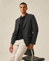 Mens Blazer Heather Elbow Patches Polyester Cotton Elastane Melange Herringbone Texture - Blue 63_621H012_AZU194011_4