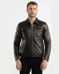 Men's Lambskin Bomber Jacket Ribbed Details - 1