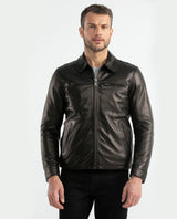Men's Lambskin Bomber Jacket Ribbed Details - 1