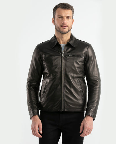 Men's Lambskin Bomber Jacket Ribbed Details - 1