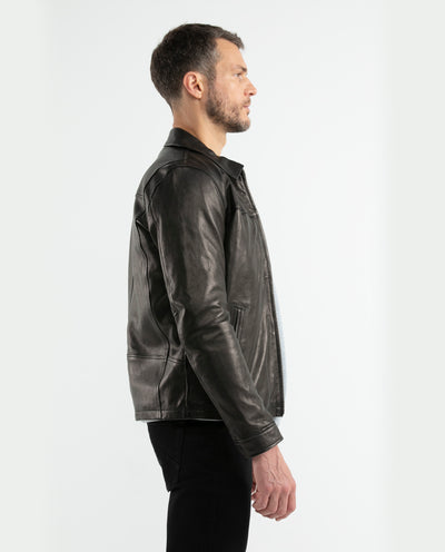Men's Lambskin Bomber Jacket Ribbed Details - 2
