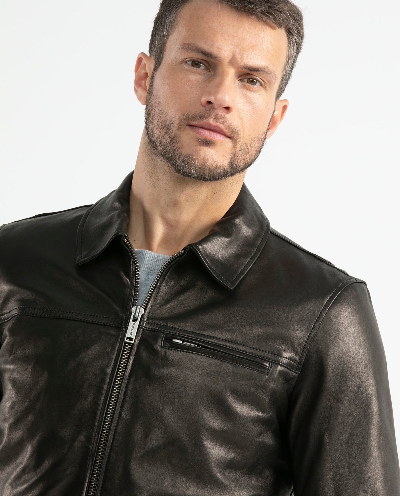 Men's Lambskin Bomber Jacket Ribbed Details - 4