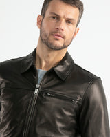 Men's Lambskin Bomber Jacket Ribbed Details - 4