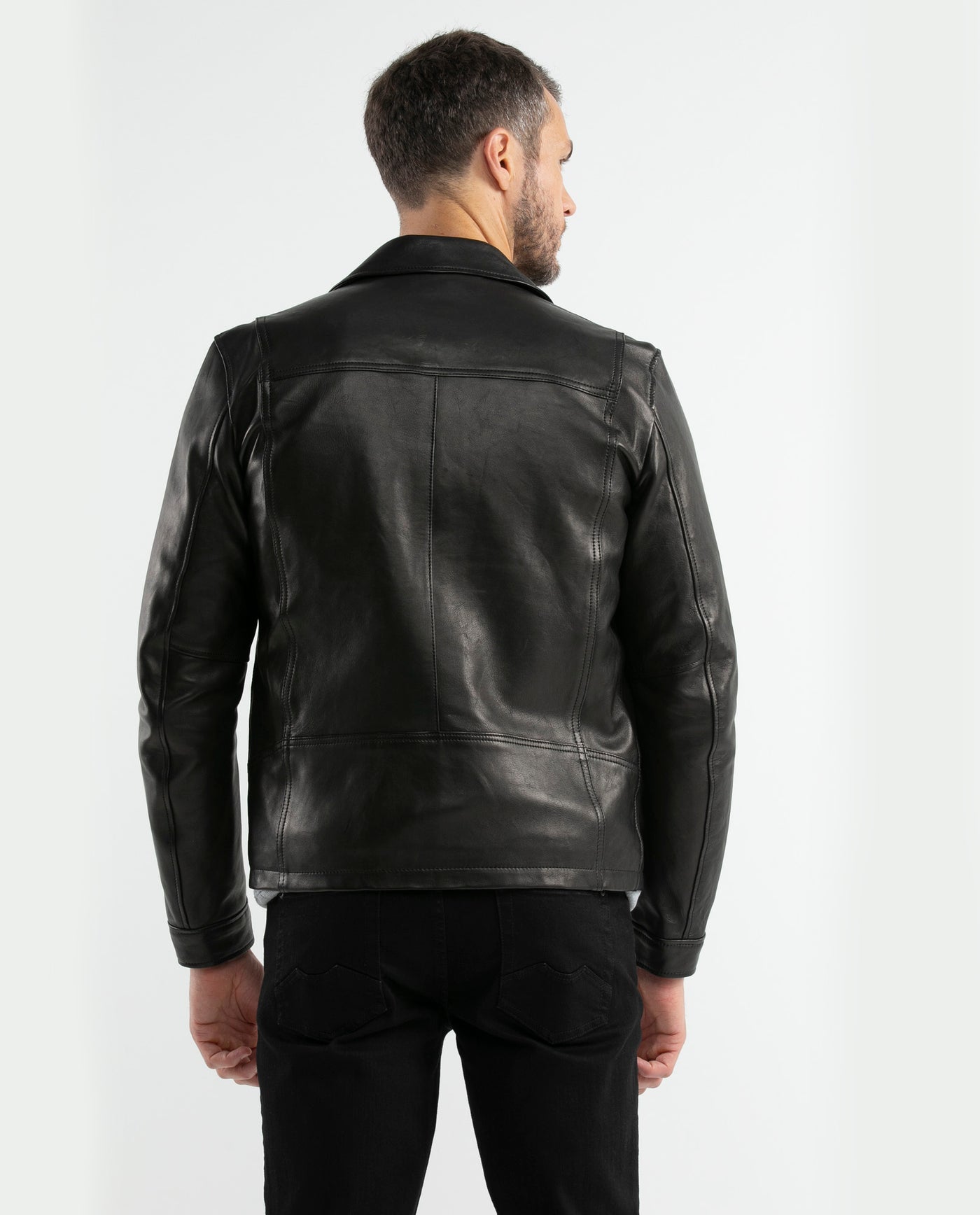 Men's Lambskin Bomber Jacket Ribbed Details - 5