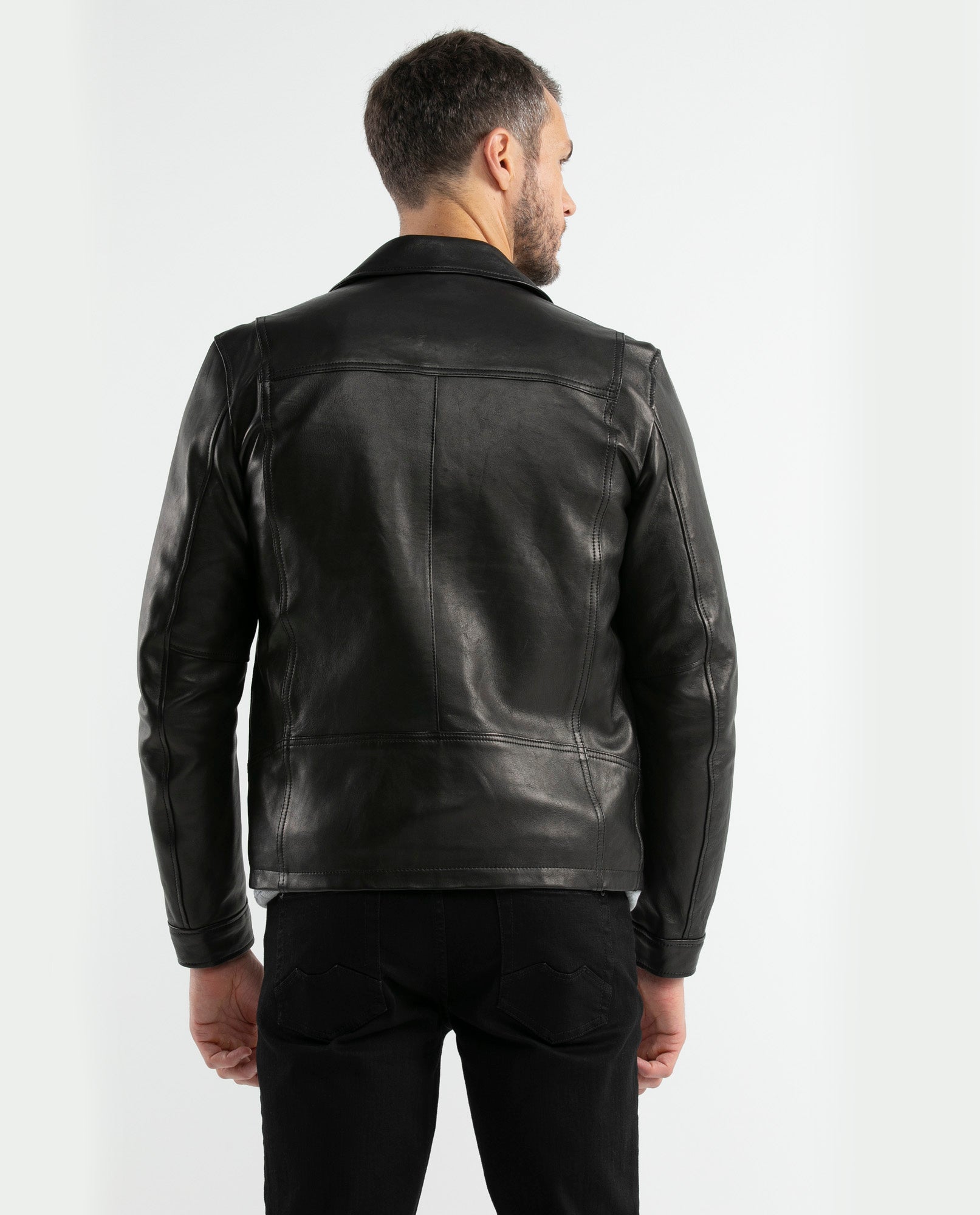 Men's Lambskin Bomber Jacket Ribbed Details - 5