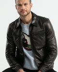 Men's Lambskin Bomber Jacket Ribbed Details - 7