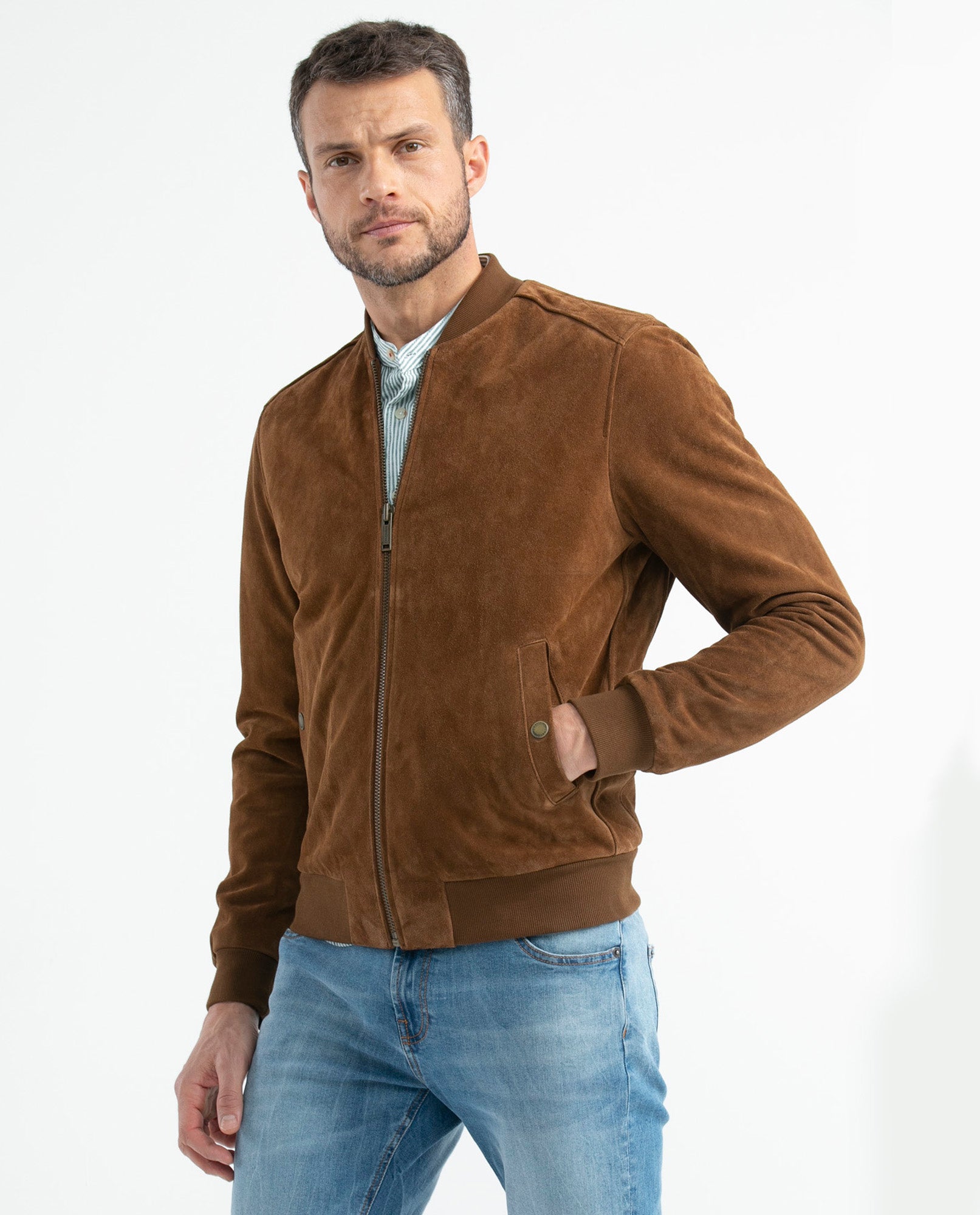 Men's Teddy Jacket Calfskin High Collar - 1