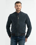 VESTE BOMBER EN DAIM MARINE