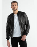 BOMBER LEATHER JACKET IN BLACK