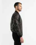 BOMBER LEATHER JACKET IN BLACK