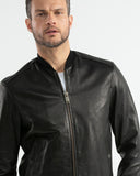 BOMBER LEATHER JACKET IN BLACK