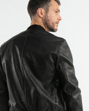 BOMBER LEATHER JACKET IN BLACK