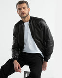 BOMBER LEATHER JACKET IN BLACK