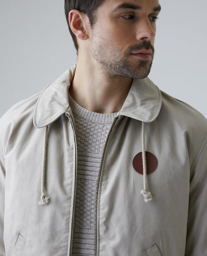 Men's Jacket, Straight Silhouette - Hidden Hood in Collar - Khaki - 3