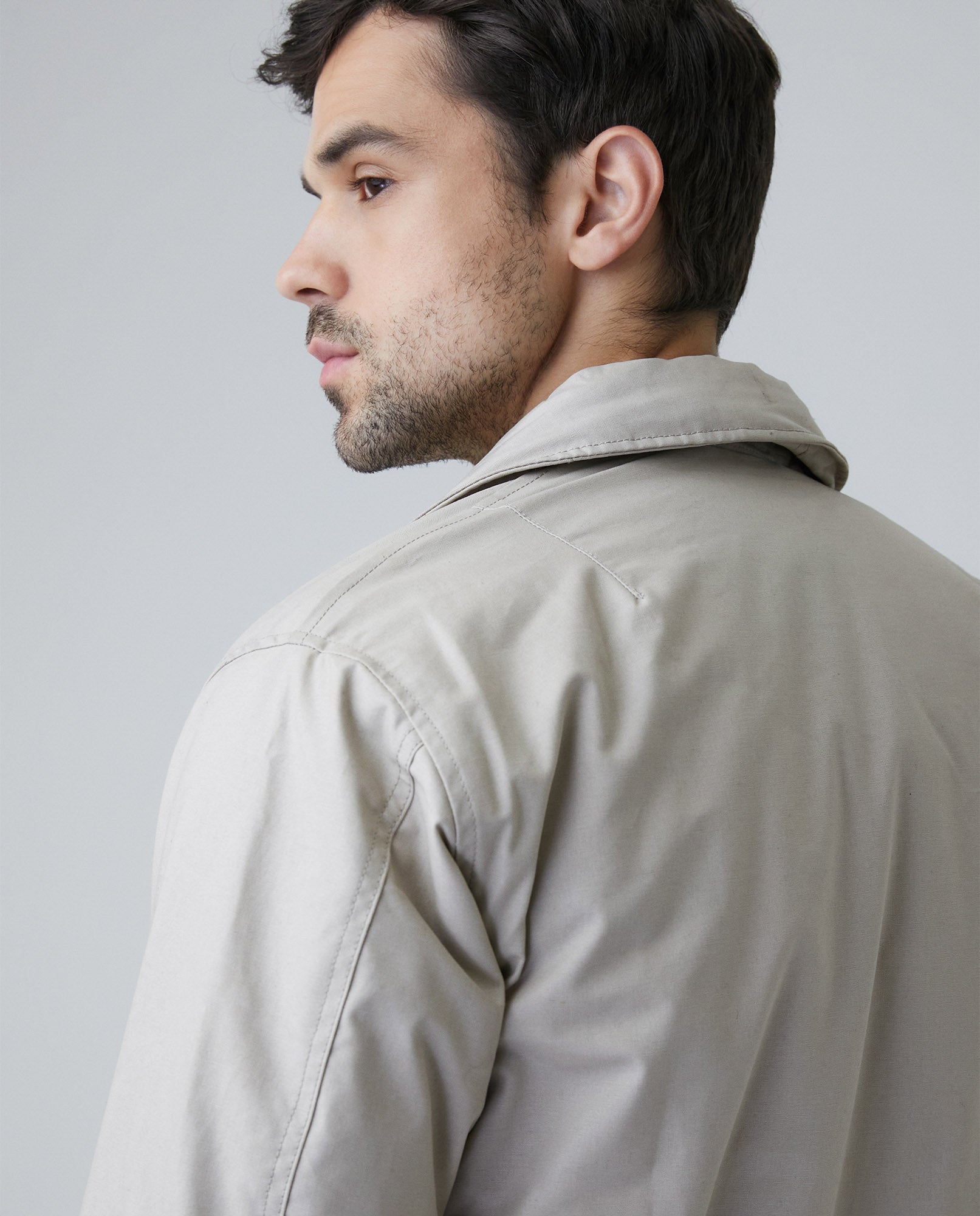 Men's Jacket, Straight Silhouette - Hidden Hood in Collar - Khaki - 4