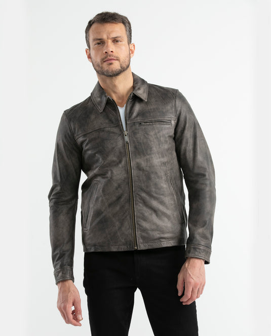 Men's Classic Leather Jacket Lambskin Shirt Collar 627D401 - 1