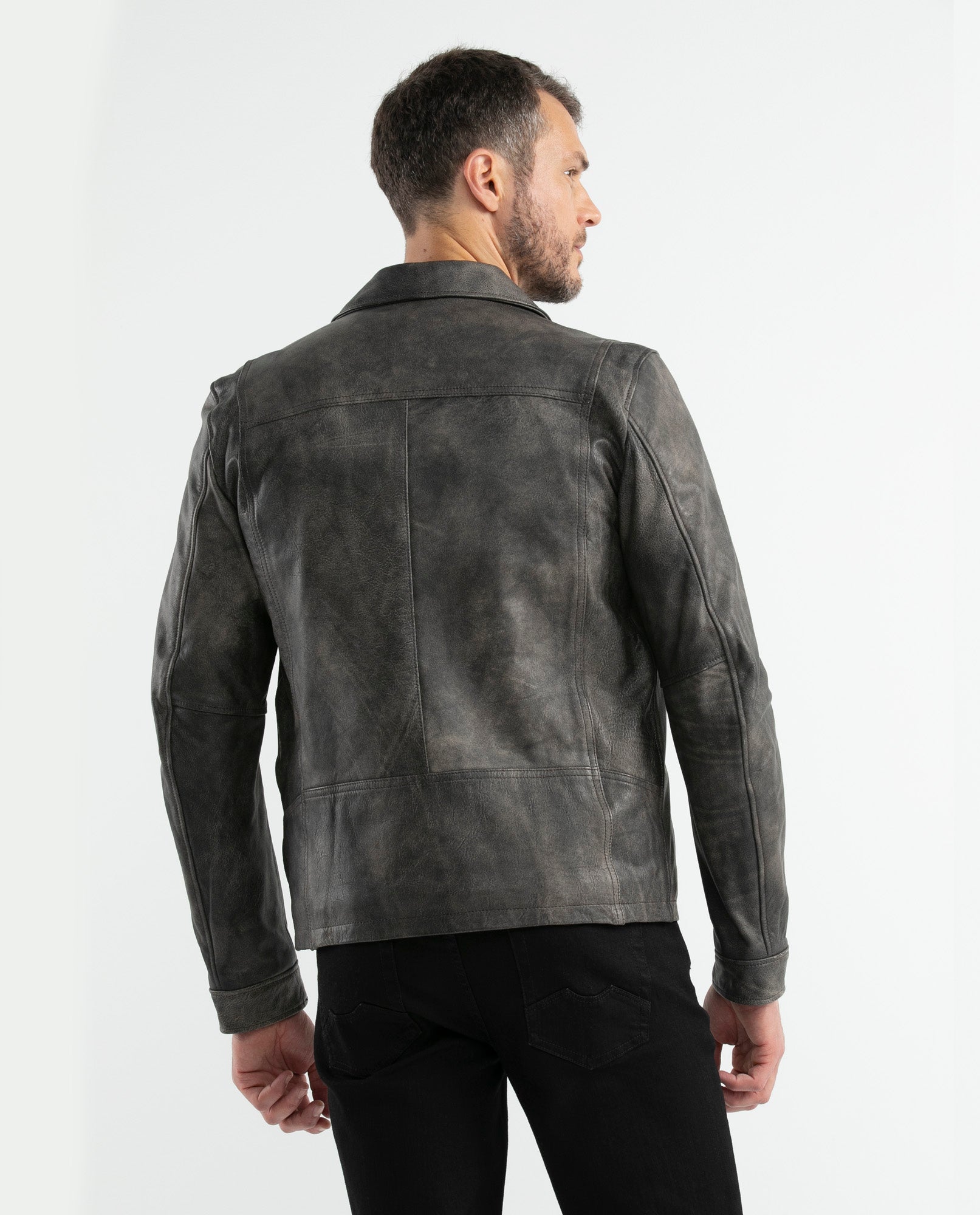Men's Classic Leather Jacket Lambskin Shirt Collar 627D401 - 5