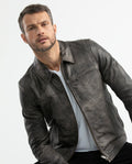 Men's Classic Leather Jacket Lambskin Shirt Collar 627D401 - 6