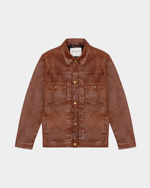 TYPE 2 TRUCKER LEATHER JACKET IN BROWN – Chevignon US