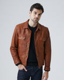 TYPE 2 TRUCKER LEATHER JACKET IN BROWN