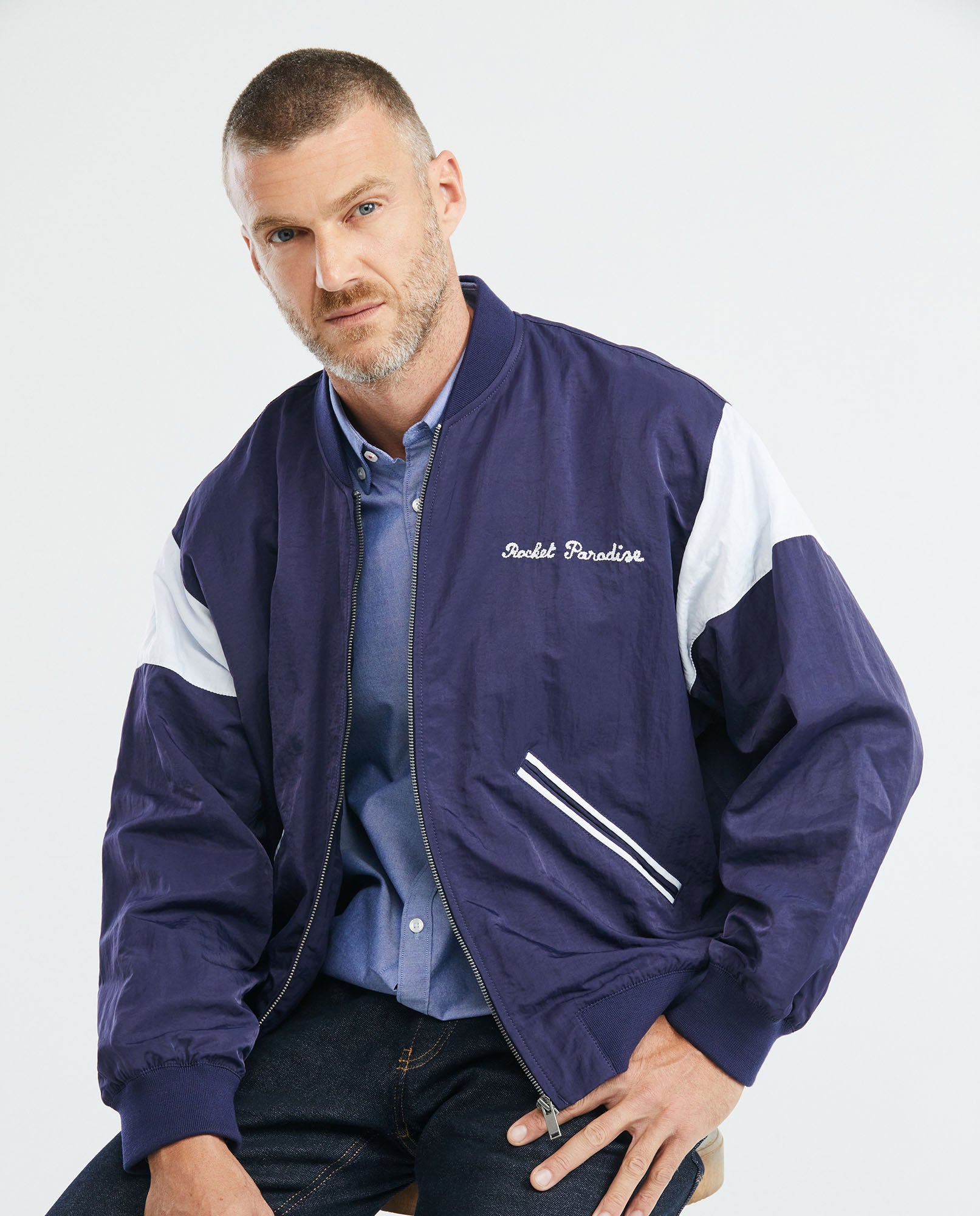 Men's Vintage American Jacket Contrast Sleeves in Polyamide - 1