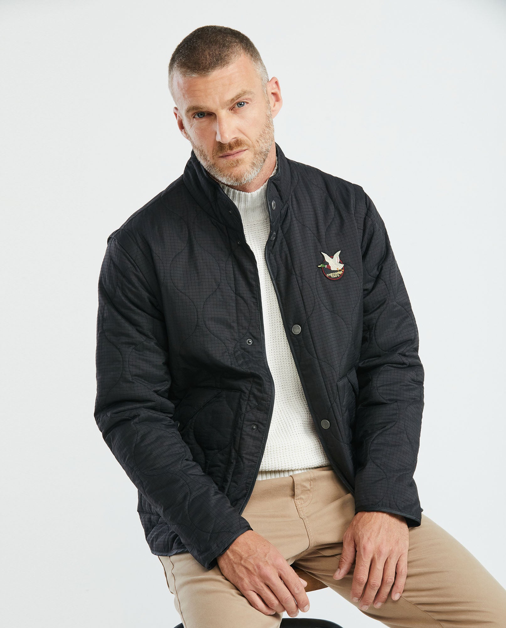 Men's Puffer High Neck Quilted Jacket Removable Sleeves in - 2