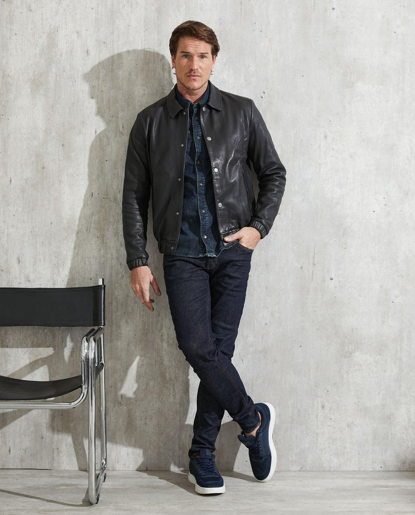 Men's Varsity Leather Jacket Lambskin Elastic Details