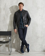 Men's Varsity Leather Jacket Lambskin Elastic Details