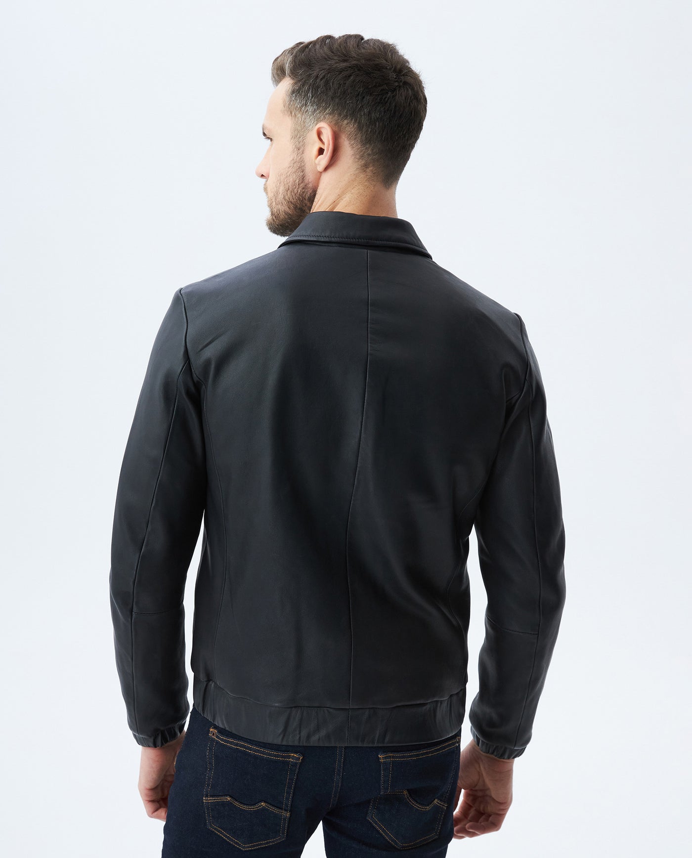 Men's Varsity Leather Jacket Lambskin Elastic Details - 3