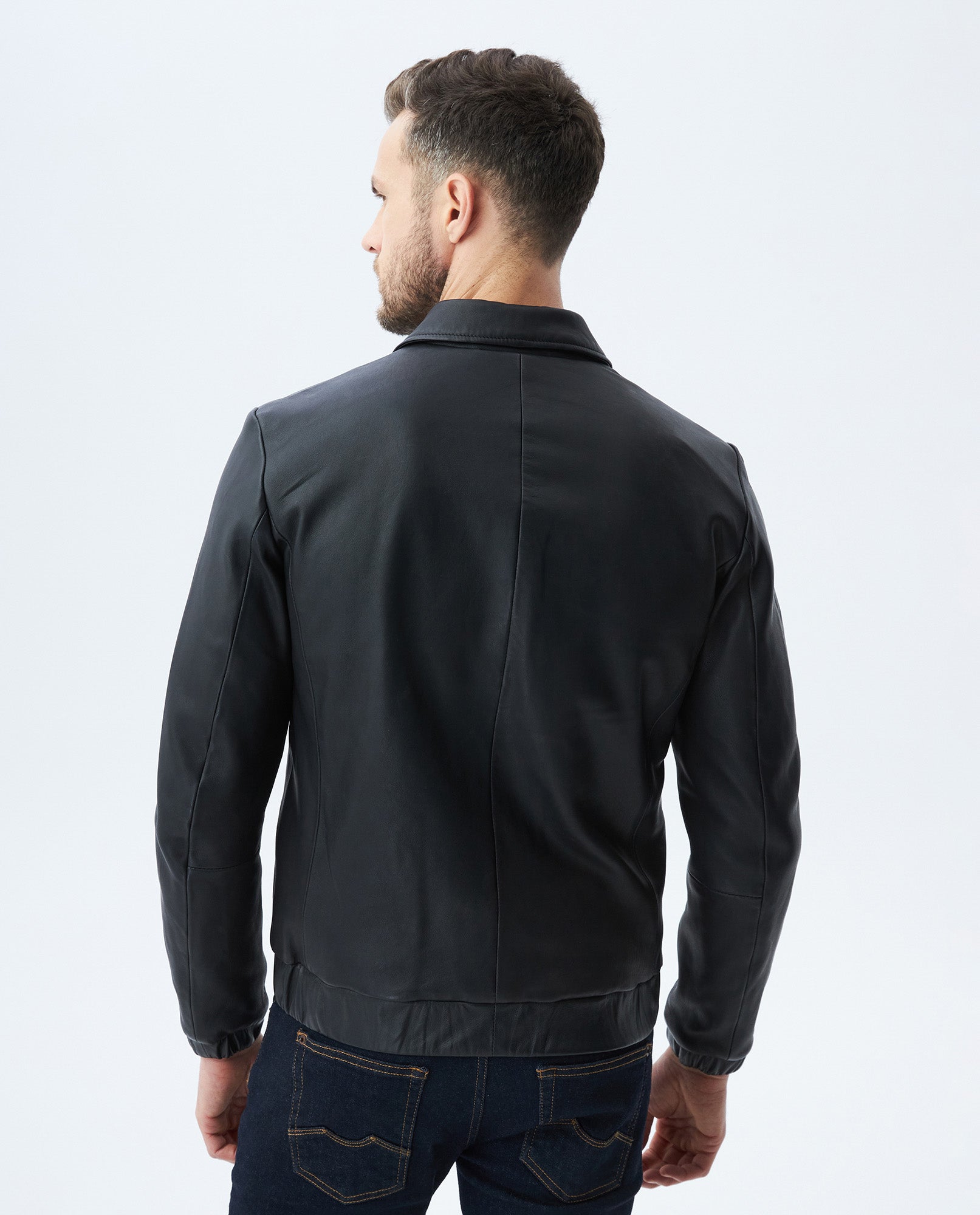 Men's Varsity Leather Jacket Lambskin Elastic Details - 3