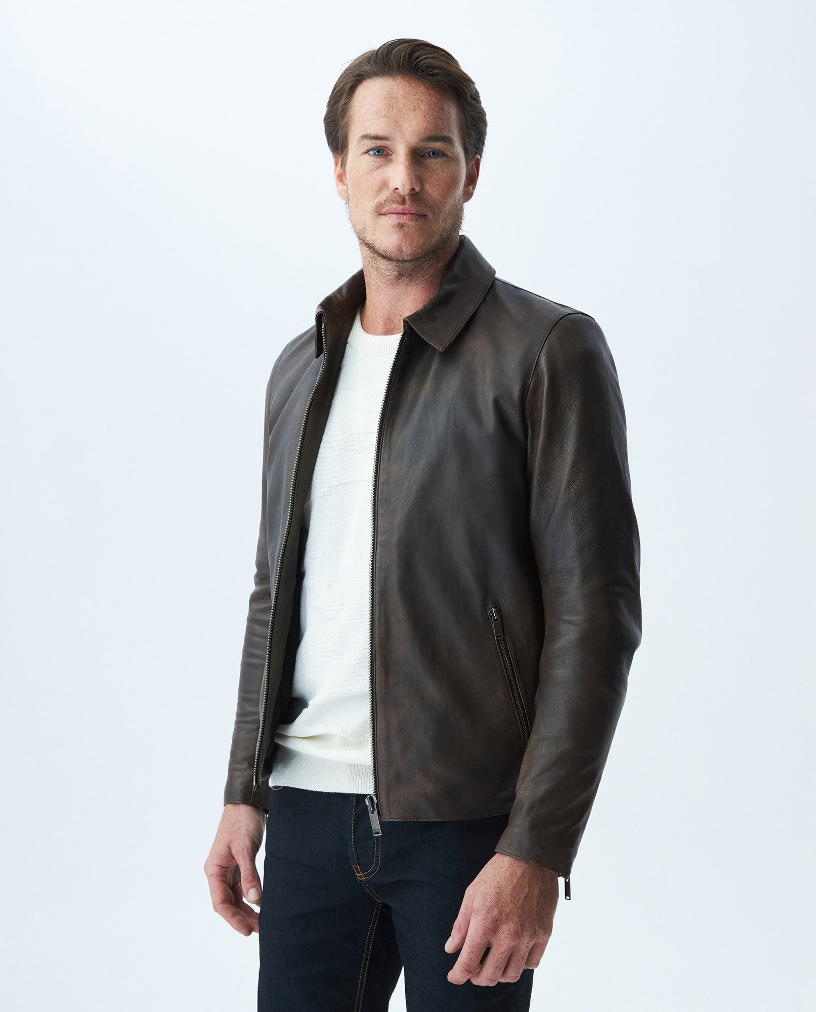 Men's Minimalist Leather Jacket Clean Lines Lambskin - 1