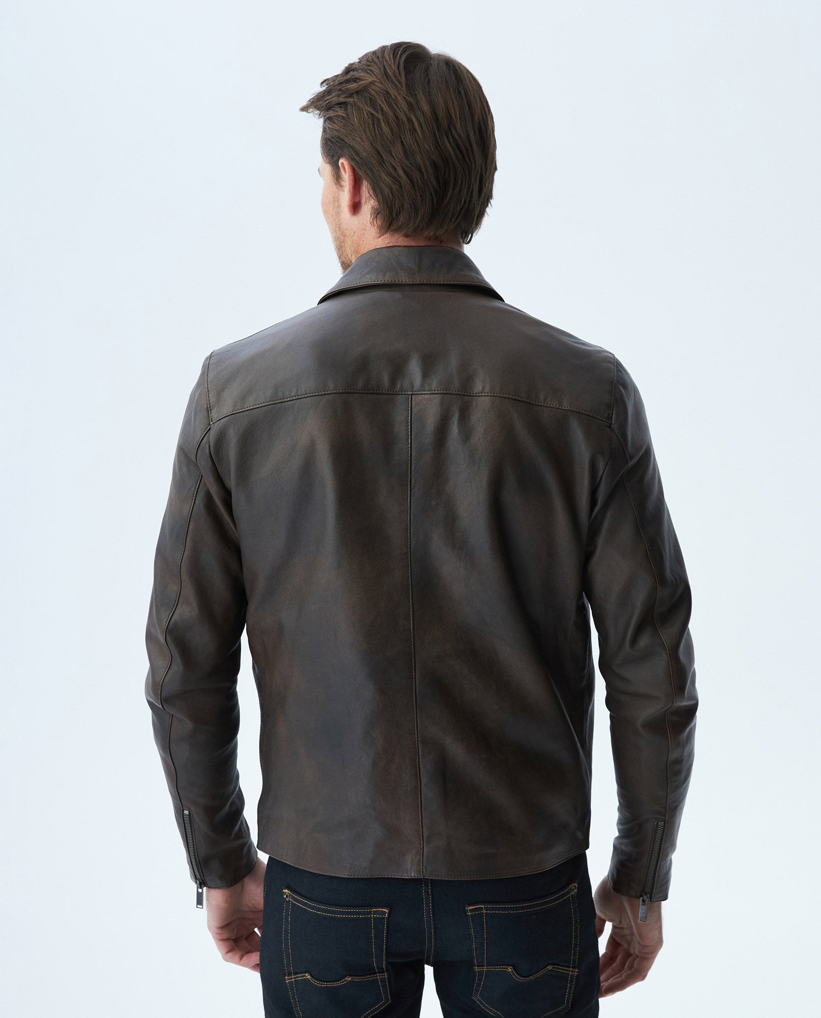 Men's Minimalist Leather Jacket Clean Lines Lambskin - 3
