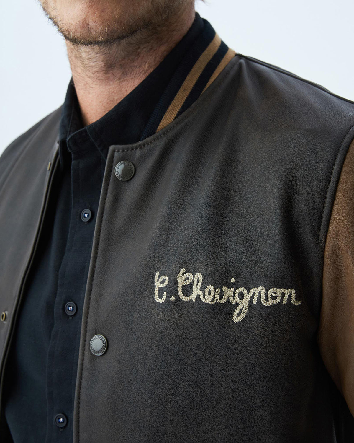 CENTURY 90 VARSITY LEATHER JACKET IN BROWN
