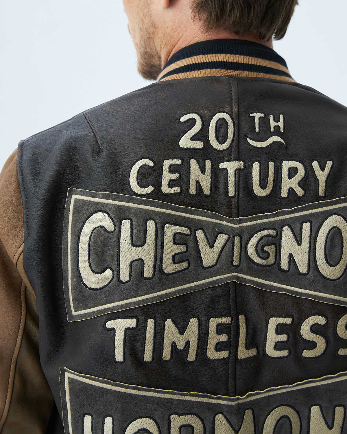 CENTURY 90 VARSITY LEATHER JACKET IN BROWN
