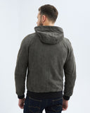 VESTE BOMBER À CAPUCHE EN DAIM GRIS